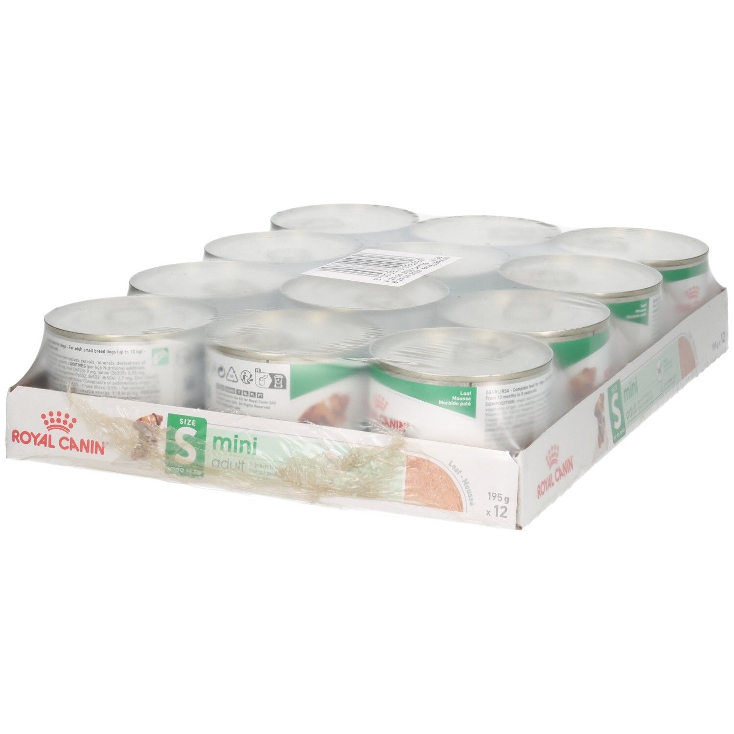 Royal Canin SHN MINI ADULT LOAF 12er Packung mit 195g Dosen.