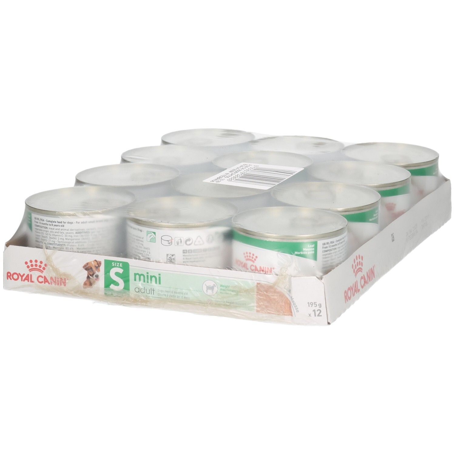 Royal Canin SHN MINI ADULT LOAF 12er Packung mit 195g Dosen.