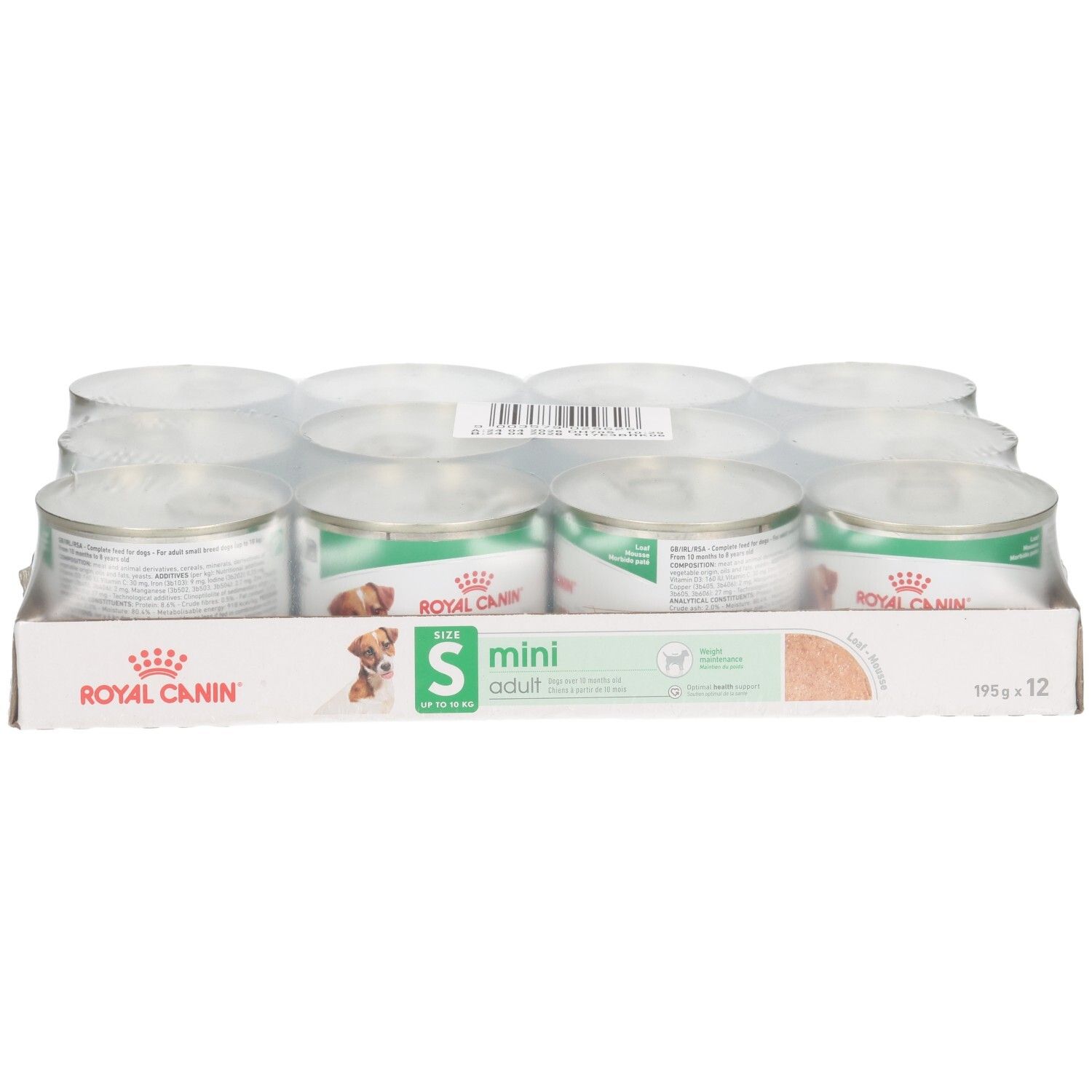 Royal Canin SHN MINI ADULT LOAF 12er Packung mit 195g Dosen.