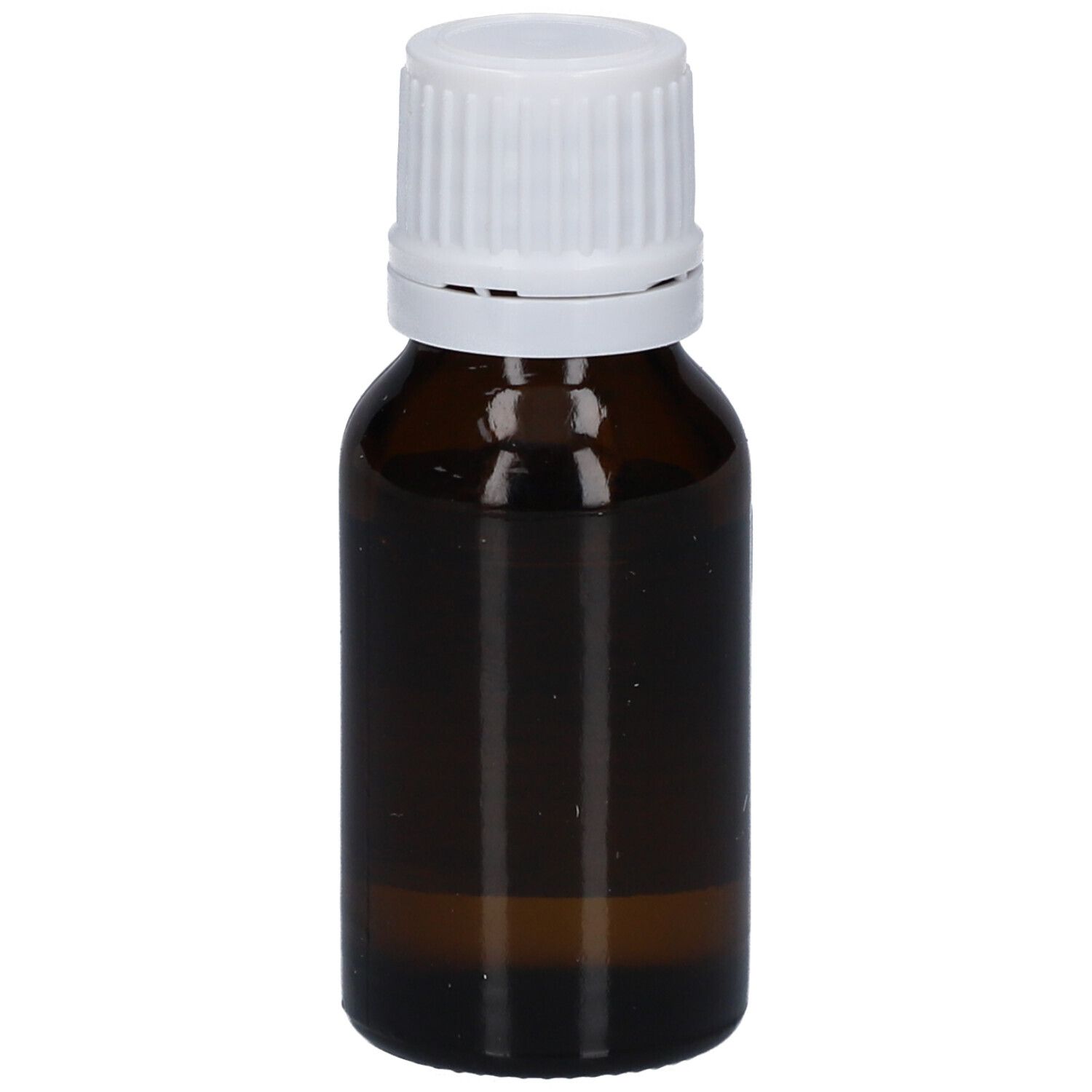 Braune Glasflasche mit weißem Verschluss. Leere Flasche.