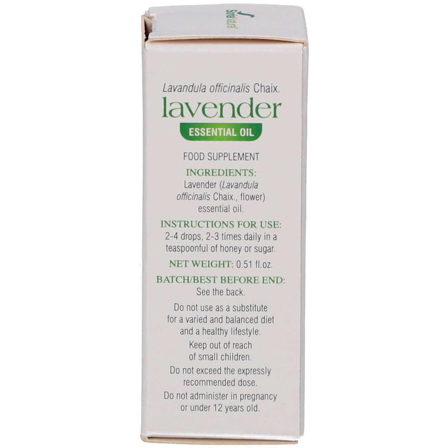 Seite der Produktverpackung mit Produktinformationen, Inhaltsstoffen und Anwendungshinweisen.