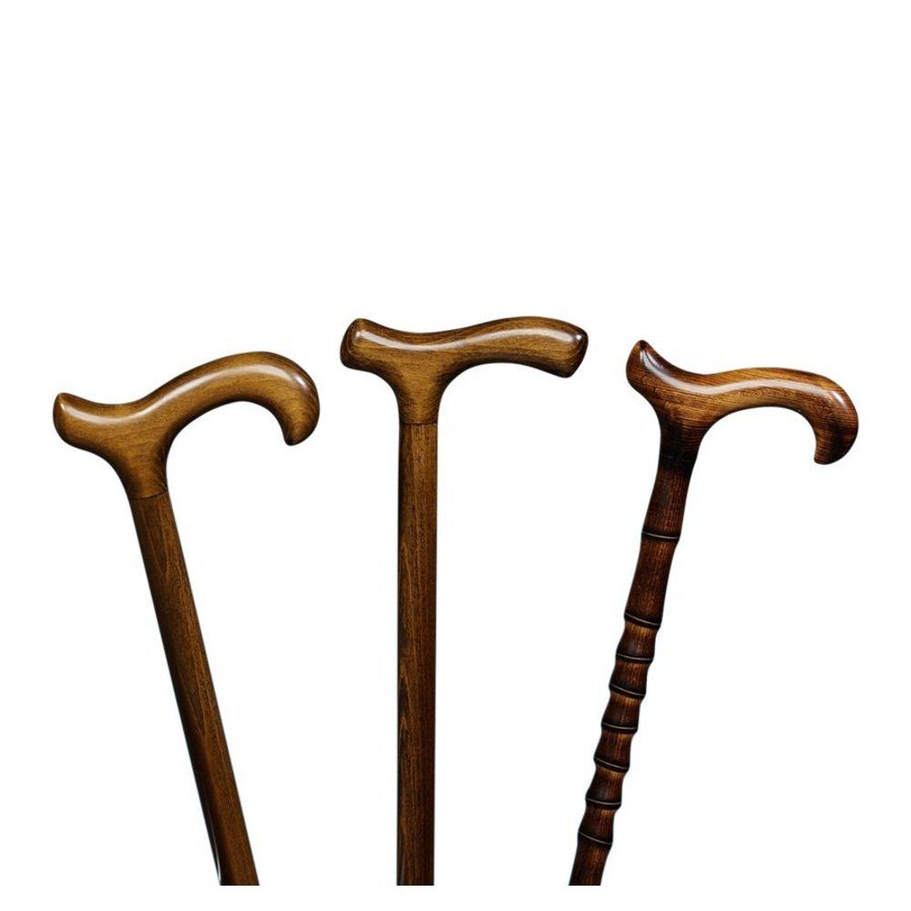 Canne en bois marron. Poignée ergonomique.