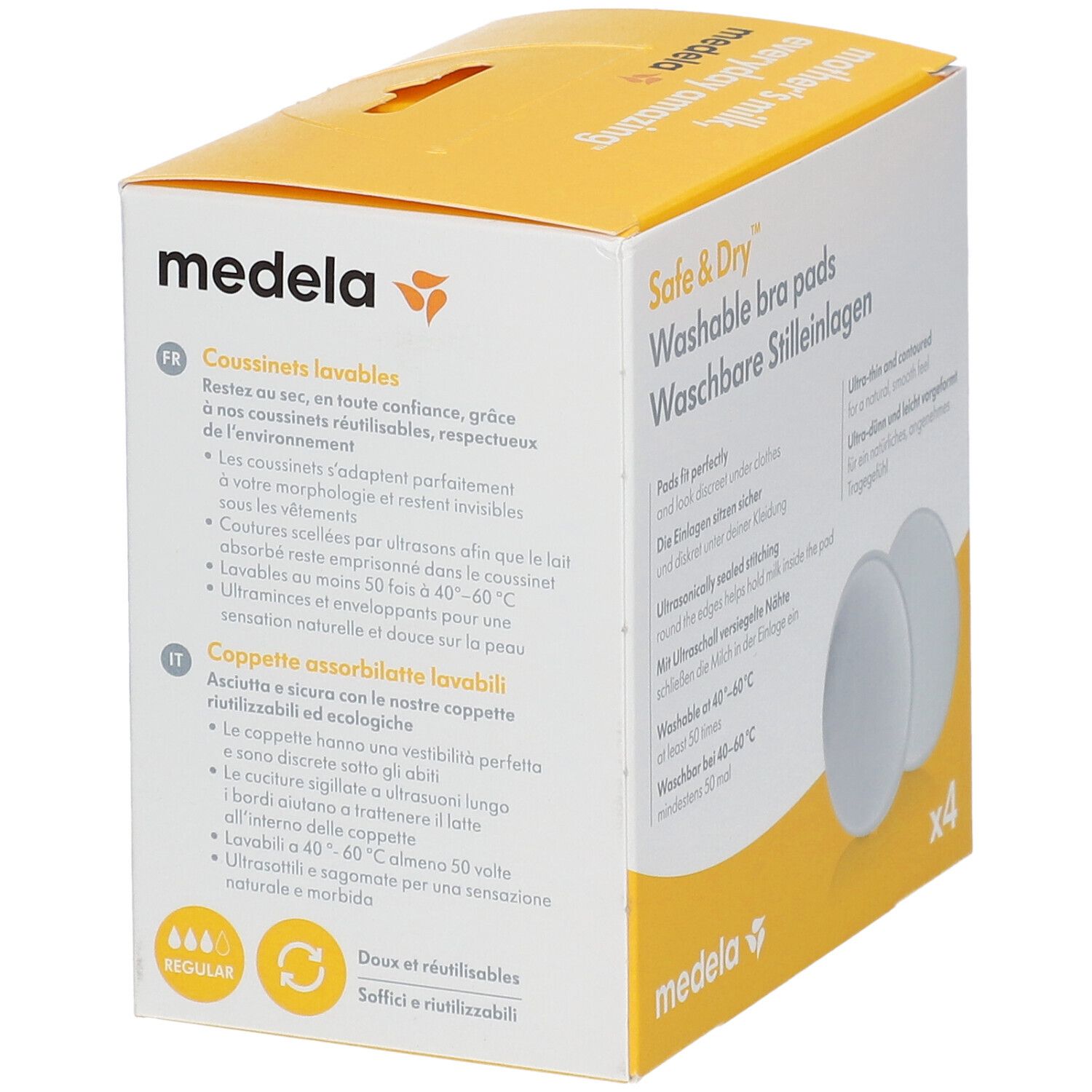 Medela "Safe & Dry" waschbare Stilleinlagen, 4 Stück.