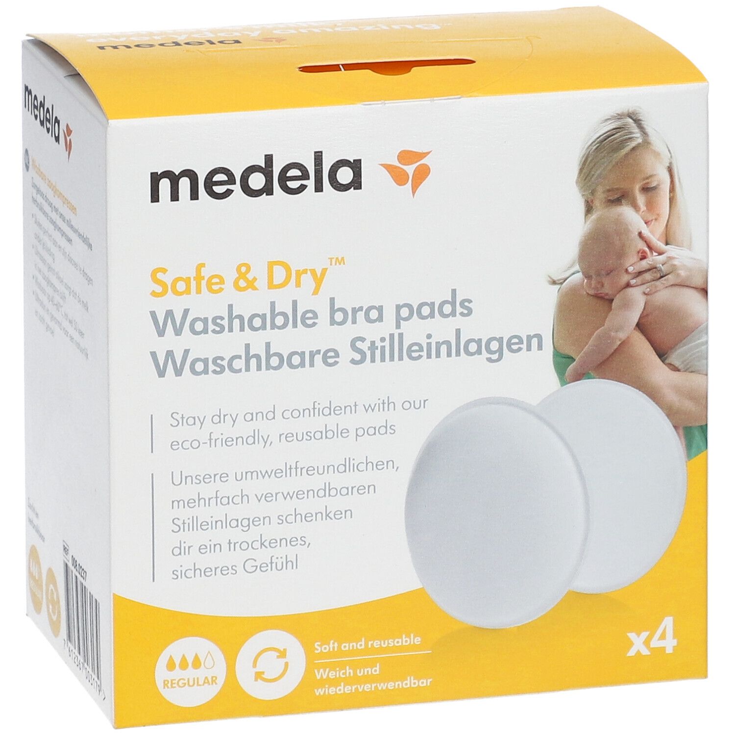 Medela Safe & Dry waschbare Stilleinlagen, 4 Stück. Weich und wiederverwendbar.