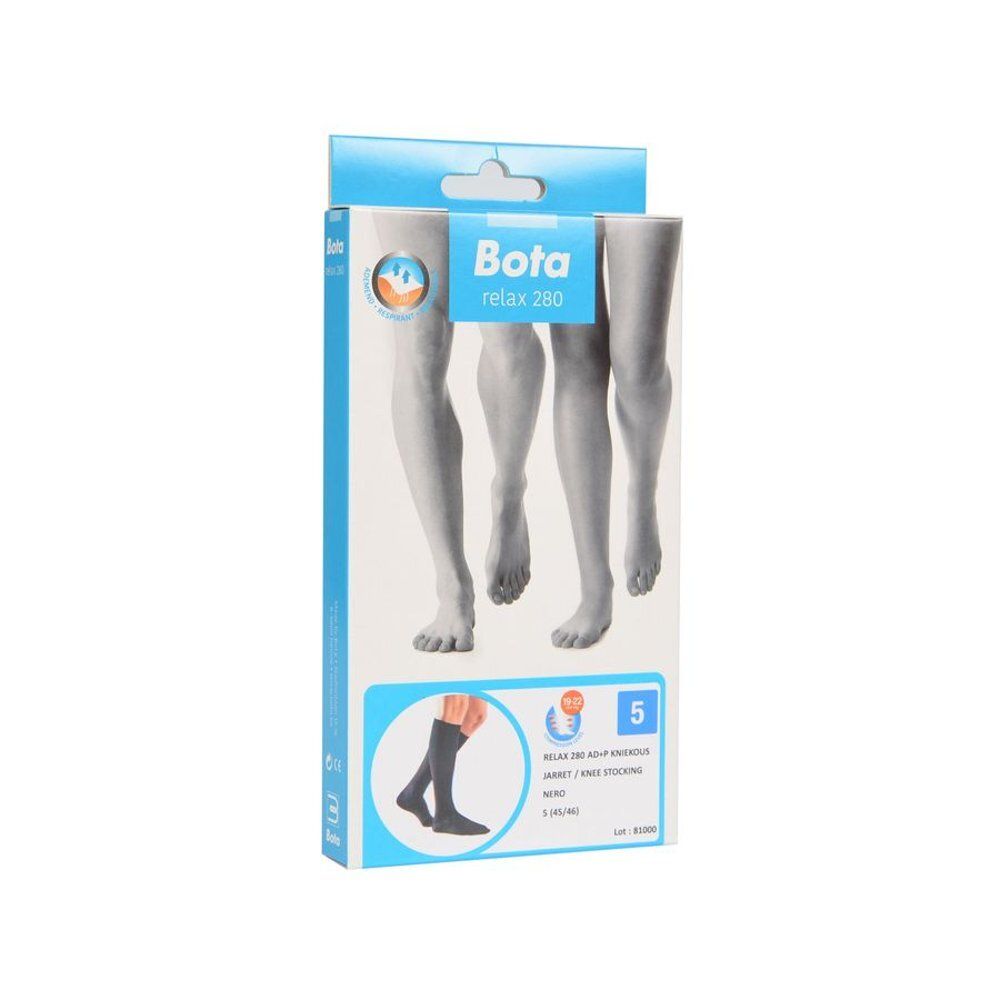 Boîte de bas genou Bota relax 280, taille 5 (45/46), noir. Illustration de jambes et de bas.