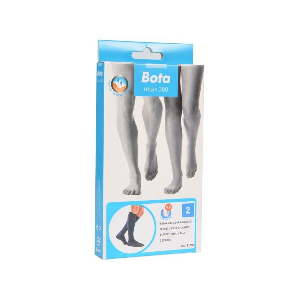 Emballage de Bota Relax 280 AD +P. Boîte bleue avec image du produit et nom.