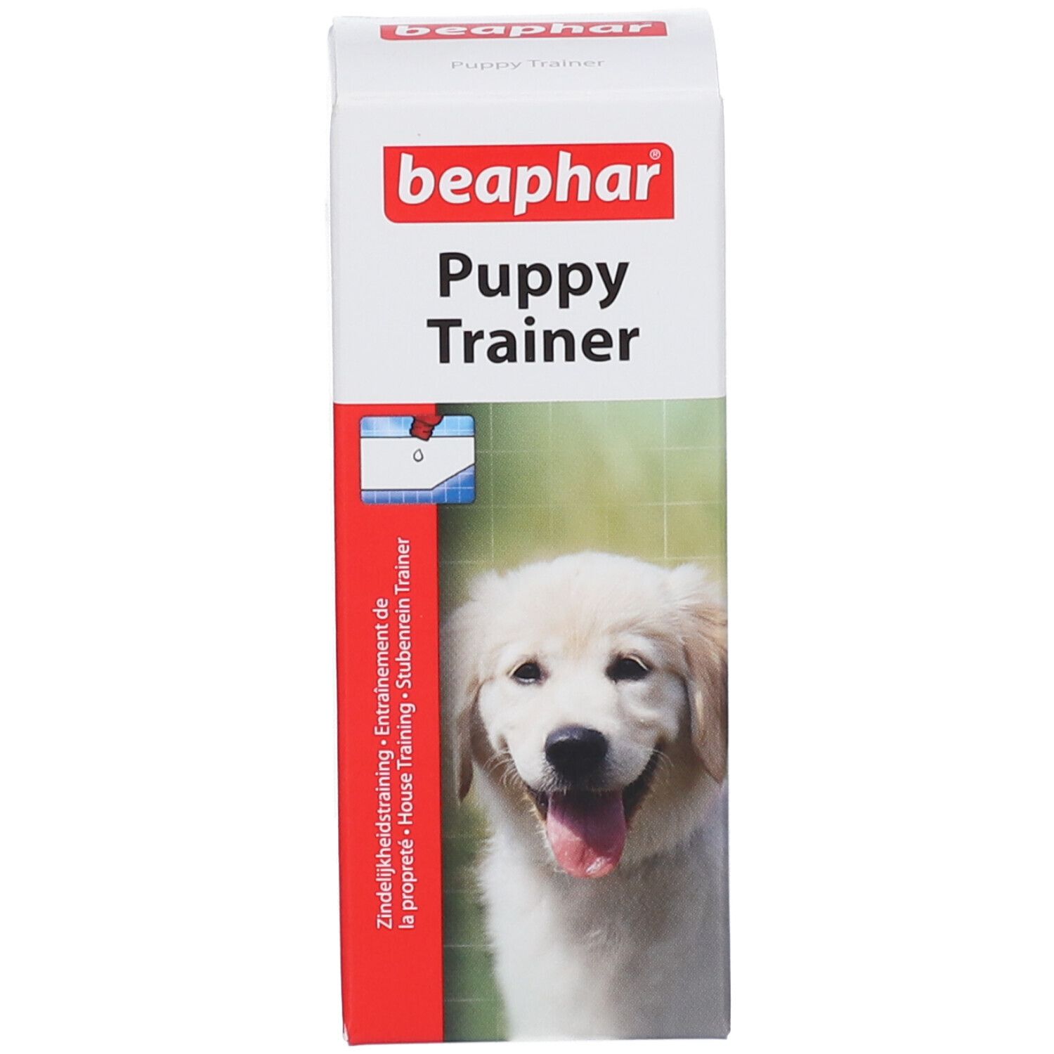 Produktverpackung. Verpackung mit Produktname und Welpen-Abbildung. Marke: beaphar.