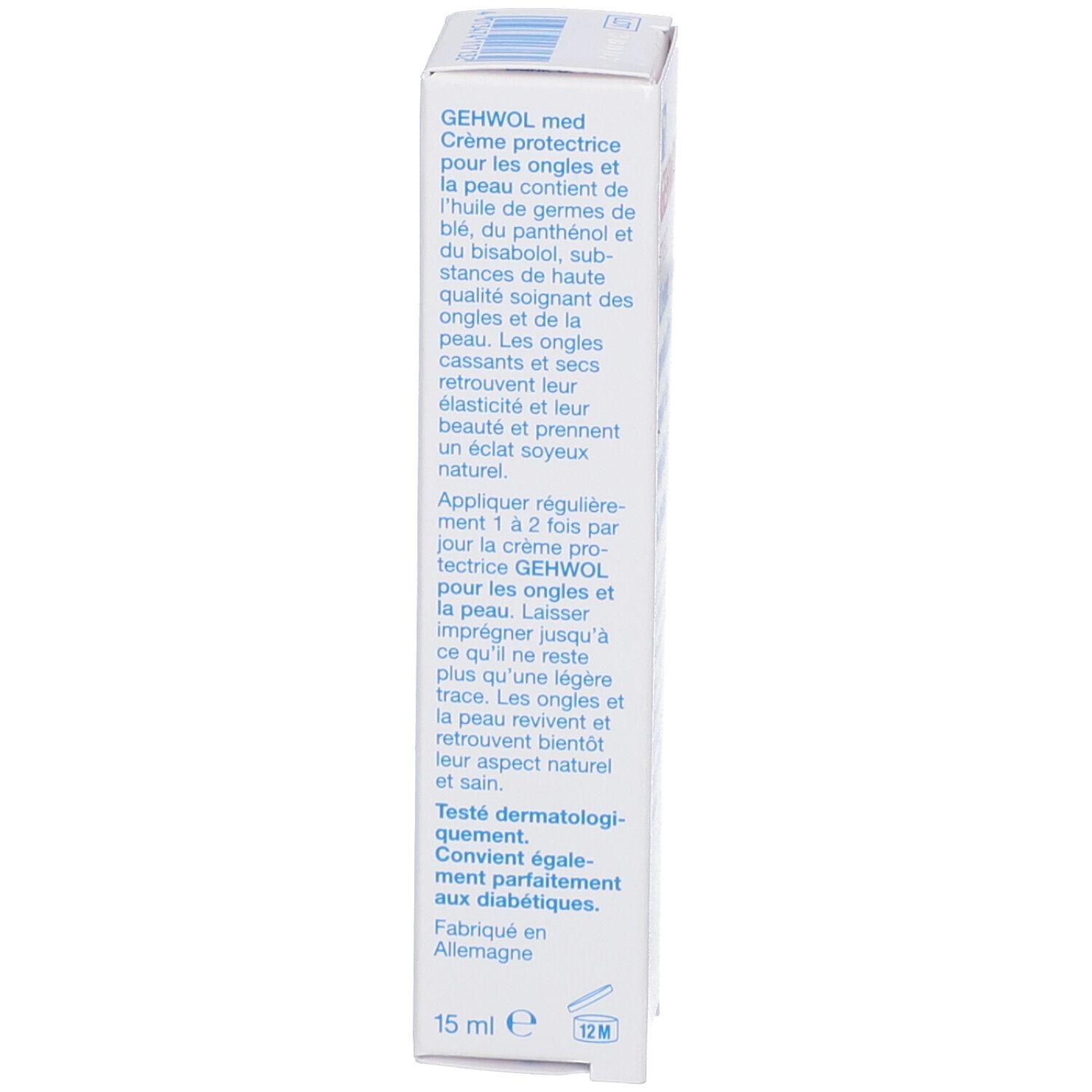 Gehwol med. Verpackung. Text. 15 ml. Für Diabetiker geeignet. Hergestellt in Deutschland.
