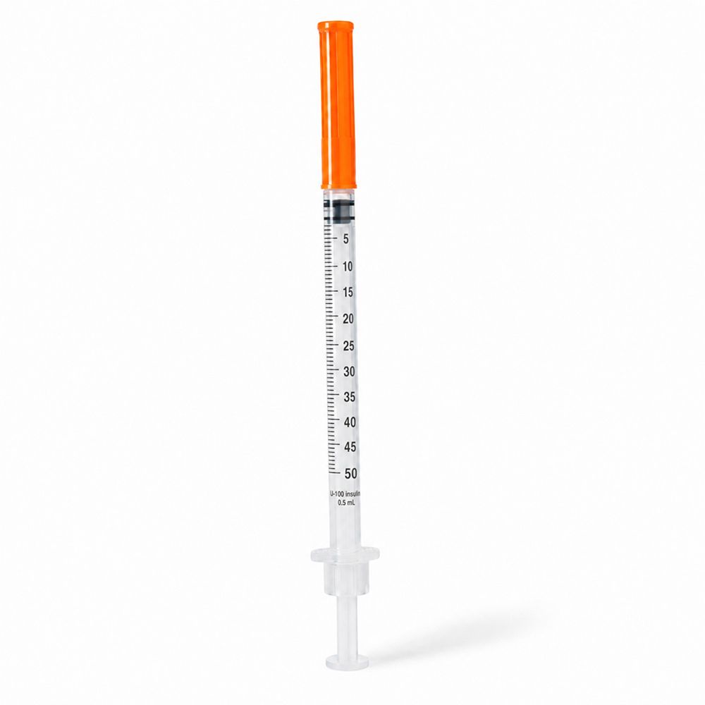 BD Micro-Fine Insulinspritze, 0,5 ml, 30G, 8 mm, mit orangefarbener Schutzkappe.