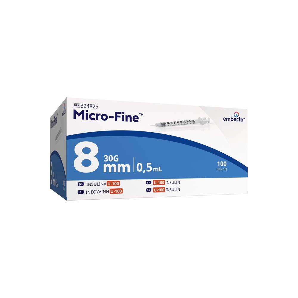 Boîte de BD Micro-Fine + 0,5 ml. Image du produit, indication de volume et nom du produit.