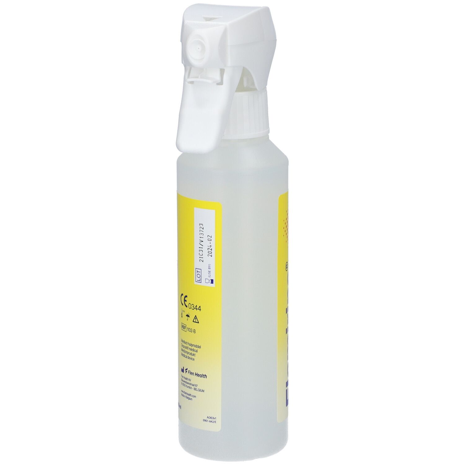 Flasche mit Sprühkopf. Aufschrift Flamirins, Wundreiniger, Wound cleanser.