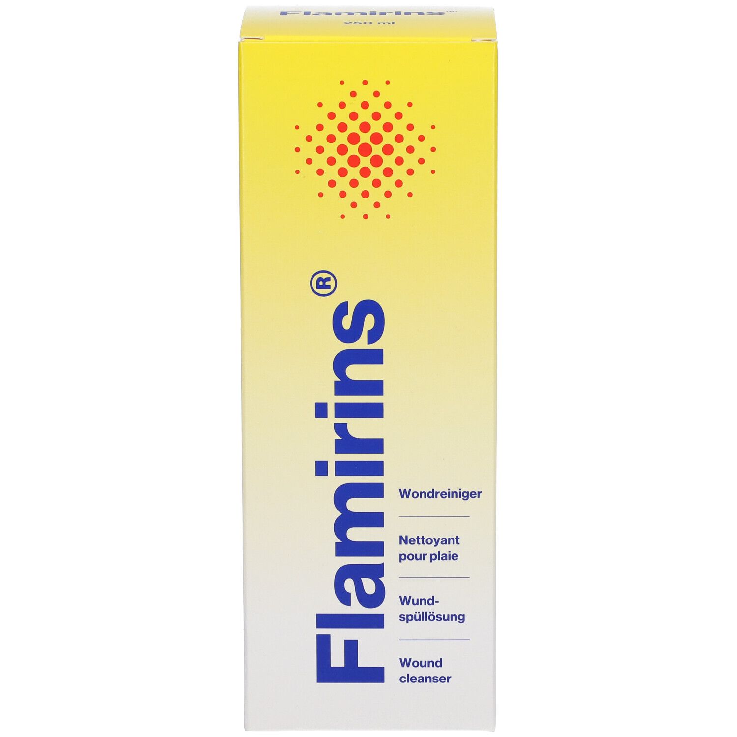 Karton mit Aufschrift Flamirins, Wundreiniger, Wound cleanser.