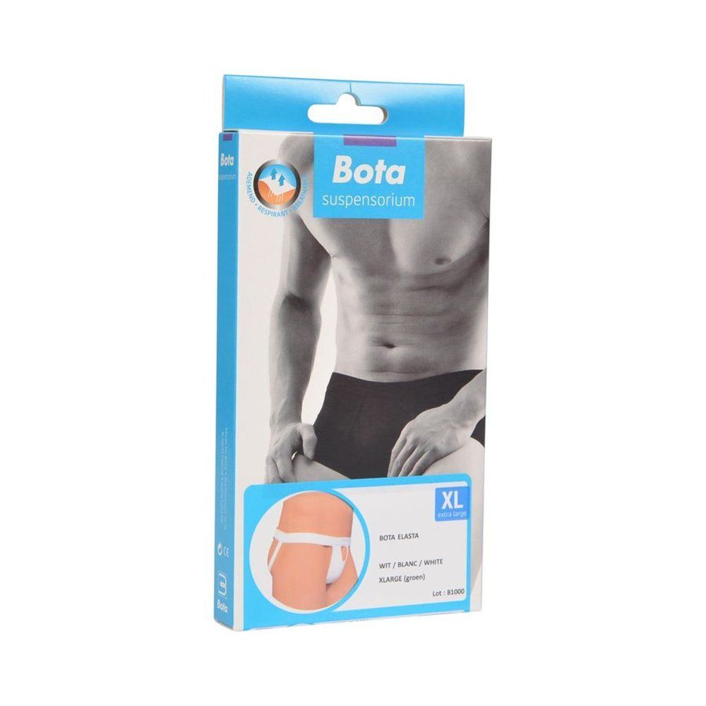 Emballage Bota suspensorium. Taille XL. Image du produit et logo de la marque. Produit blanc illustré sur l'emballage.