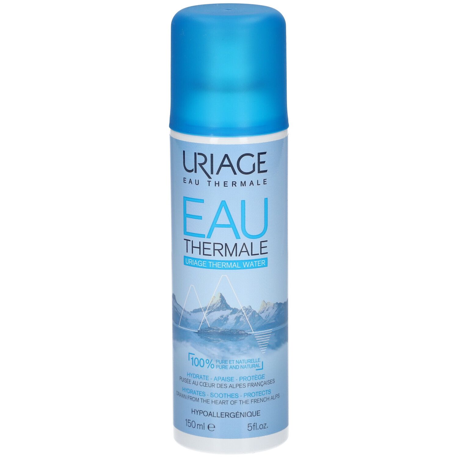 Gesicht einer Frau. Haut mit Wassertröpfchen. Text: +32% Hydratation. Beruhigt, hydratisiert & schützt.