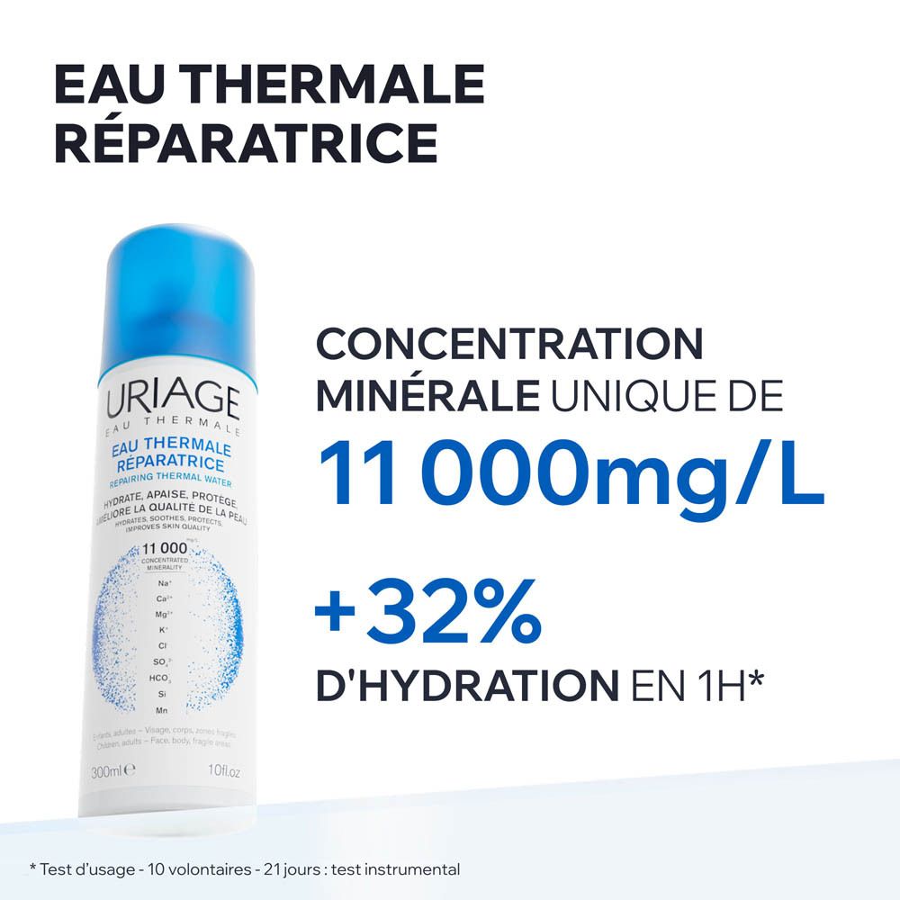 URIAGE Eau Thermale Réparatrice Spray, 100 ml. Konzentration 11000mg/L, +32% Hydration in 1h.