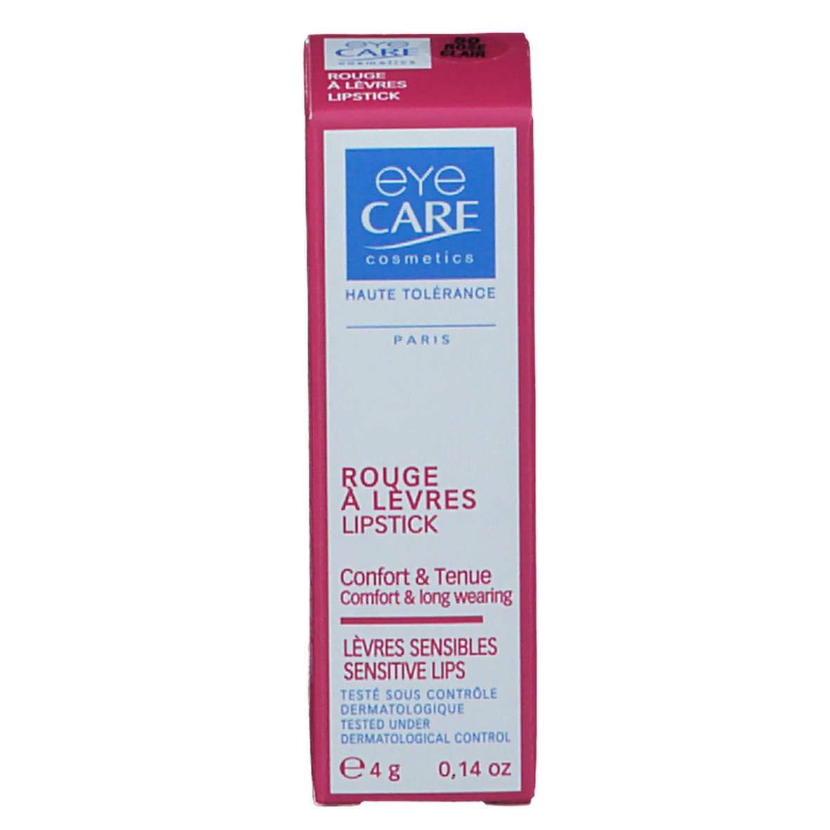 Emballage de rouge à lèvres. L'emballage porte les mentions 'Eye Care' et 'Rouge à Lèvres'.
