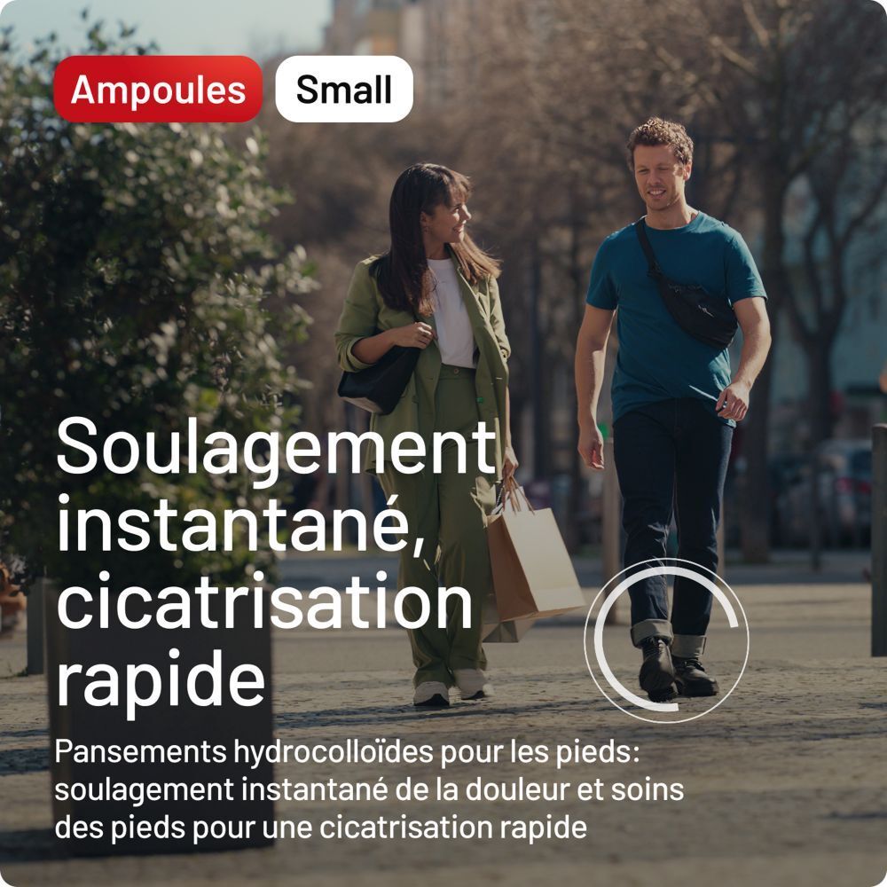 Pansement Compeed. Pansement unique, 6 cm de long, 2 cm de large. Couleur beige. Pour ampoules.