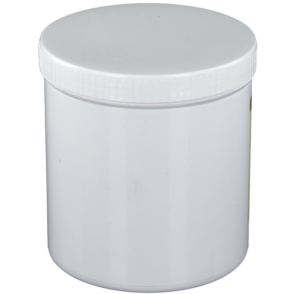 Pot cylindrique blanc avec couvercle blanc. Vue de dessus.