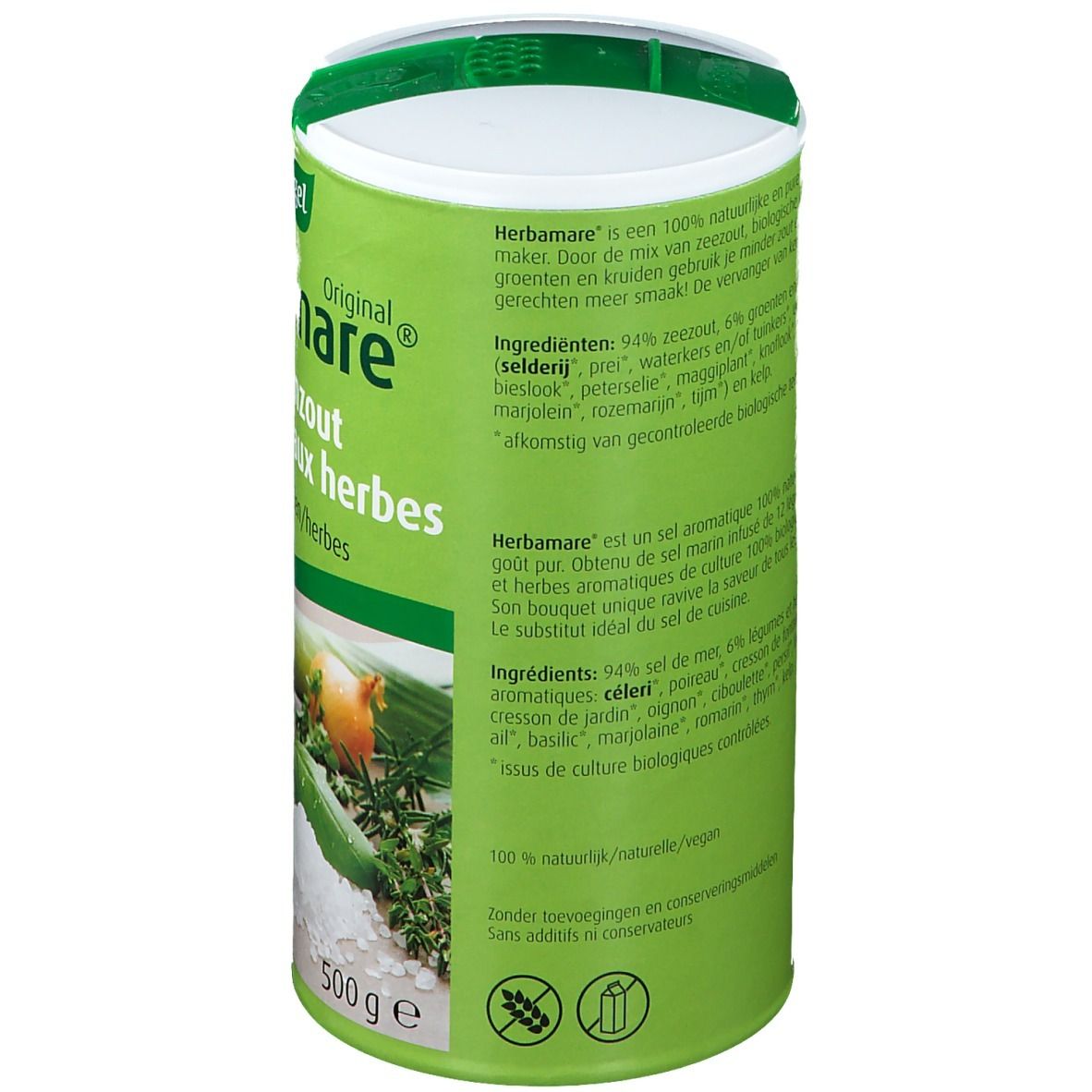 Grüne Dose A.Vogel Herbamare. Kräutersalz mit 12 Kräutern. Bio-Siegel. 500g.