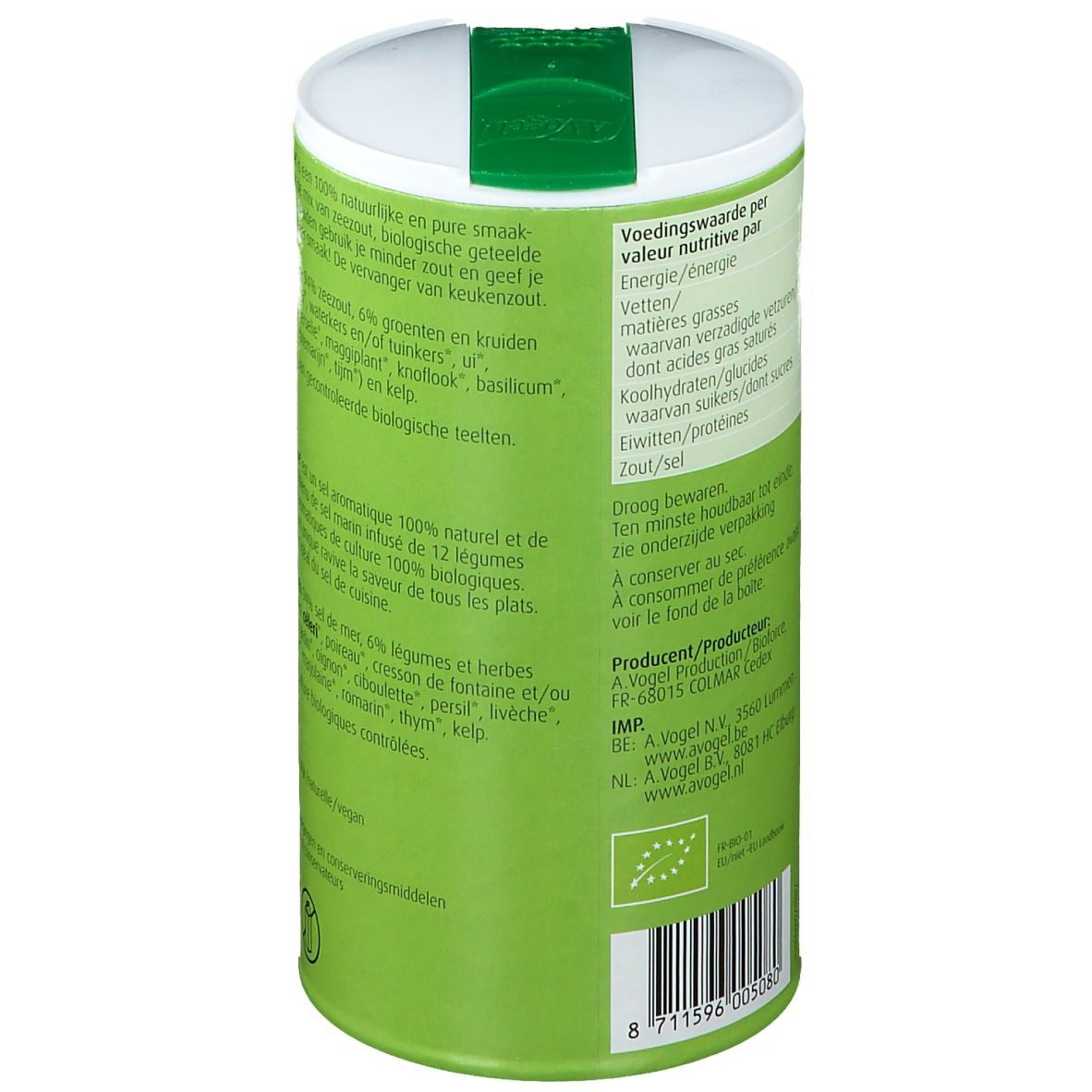 Grüne Dose A.Vogel Herbamare. Kräutersalz mit 12 Kräutern und Gemüse. Bio-Siegel.