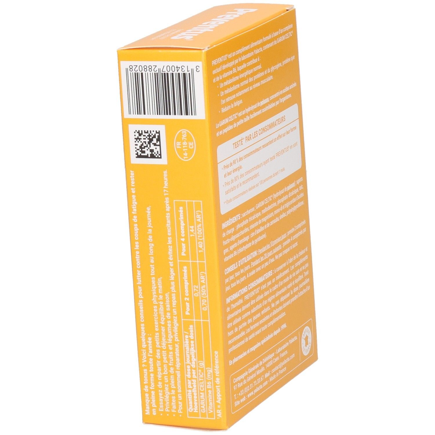 Verpackung von Yalacta Preventus, Nahrungsergänzungsmittel für Tonus & Vitalität, 54 Kapseln.