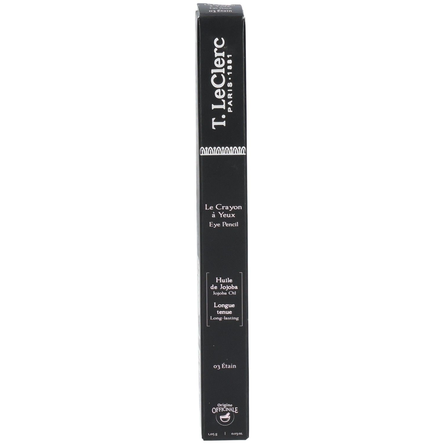 T.LeClerc Eye Pencil Verpackung. Schwarzer Karton mit Produktinformationen und Markenschriftzug.