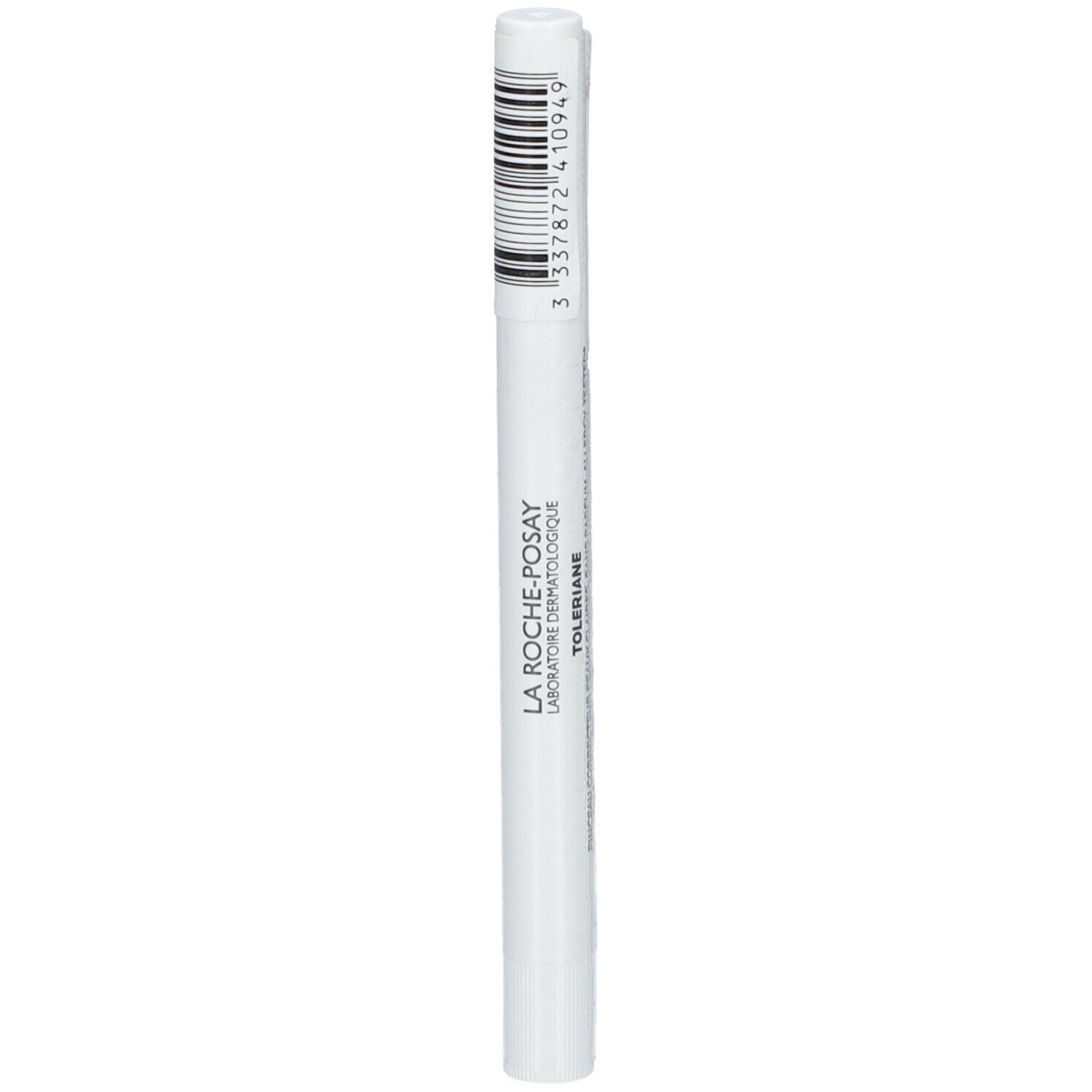 Weißer Stift mit schwarzem Barcode und Aufschrift LA ROCHE-POSAY TOLERIANE.