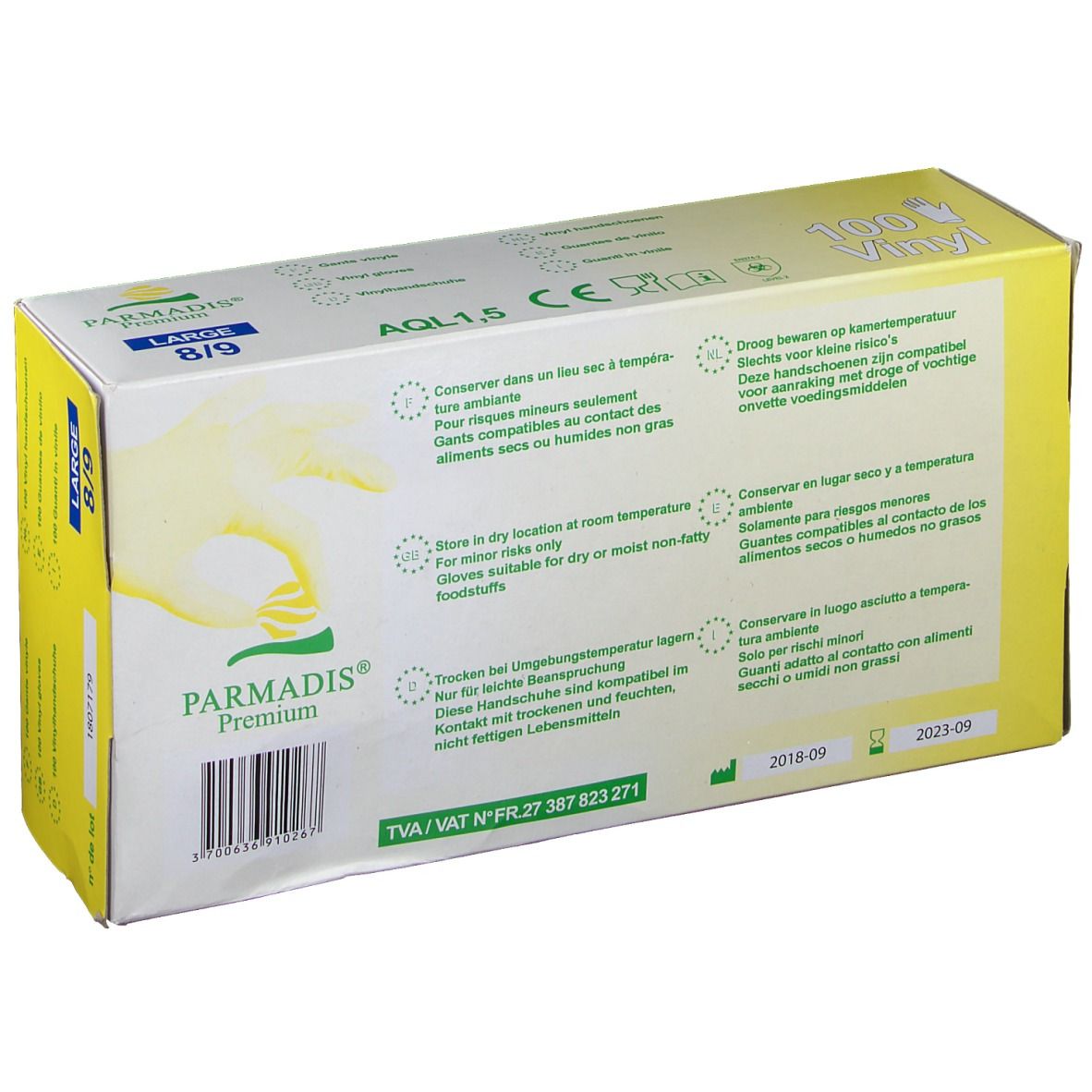 PARMADIS® Premium Gants en vinyle Taille L 8/9