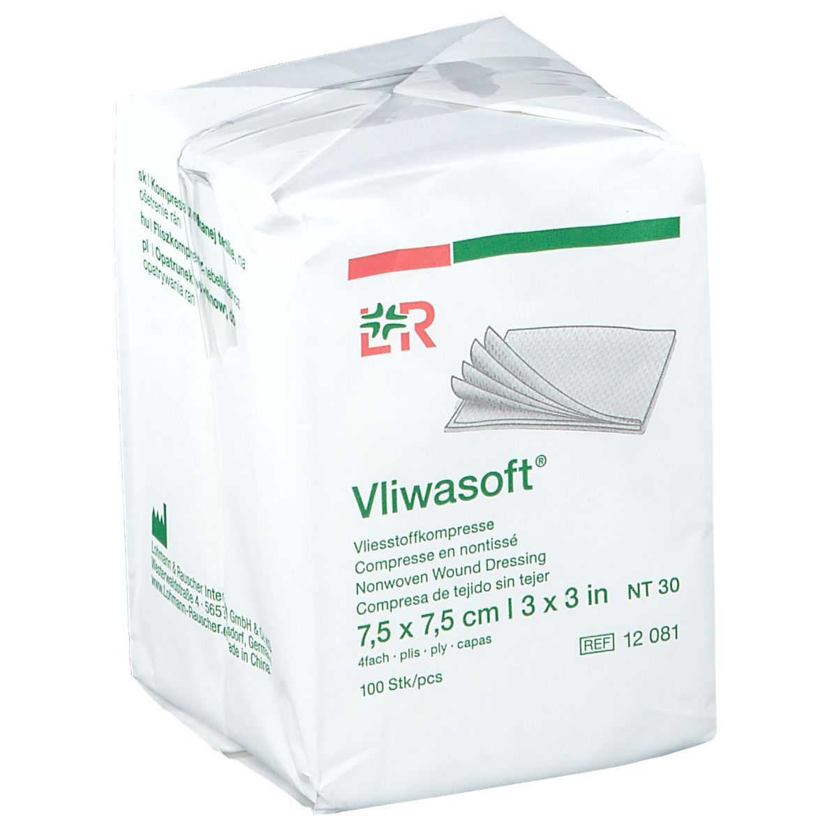 Vliwasoft® Compresse nontissé 7.5 x 7.5 cm 4 plis