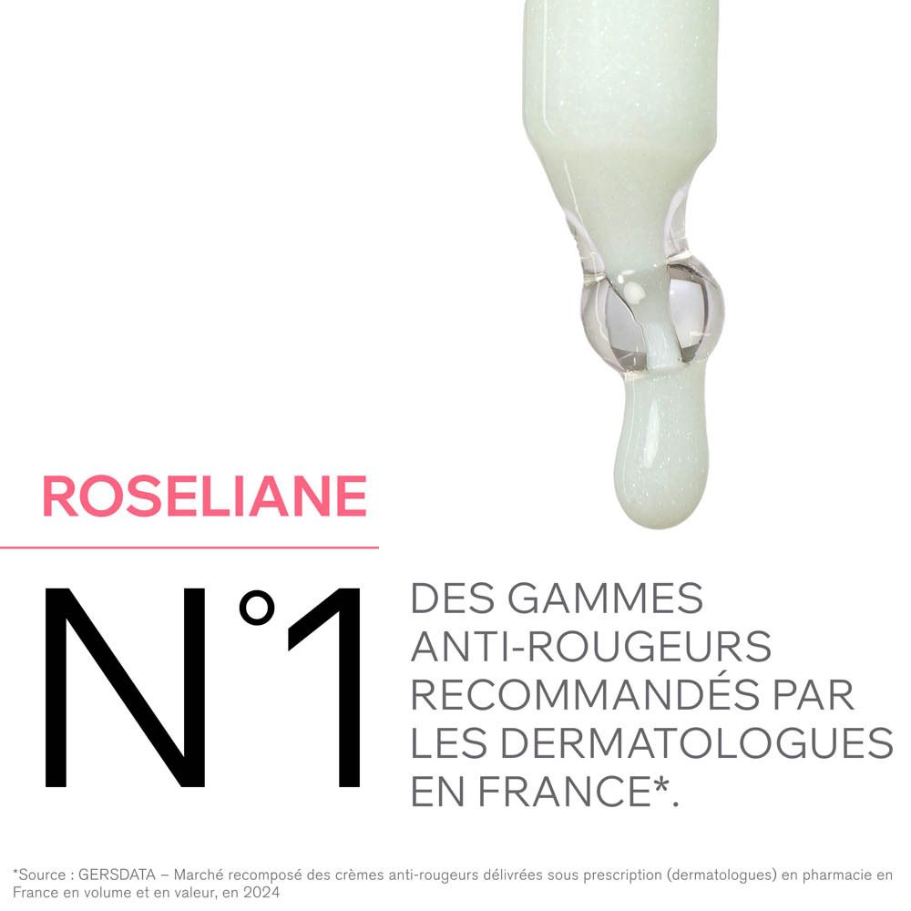 Produit Roséliane, goutte. Texte : N°1, recommandé par les dermatologues.