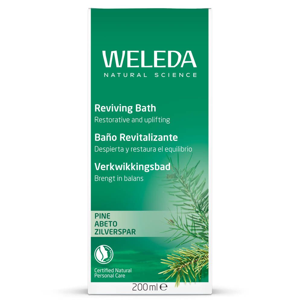 Emballage blanc avec design vert. Nom du produit et logo. Texte en plusieurs langues. Certification bio.
