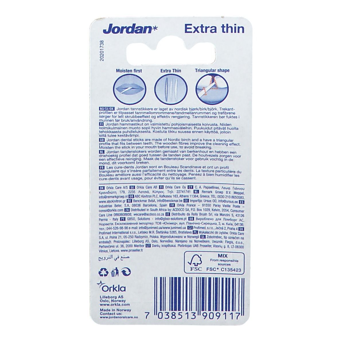 Jordan Extra Thin Dental Sticks mit Flourid Minze