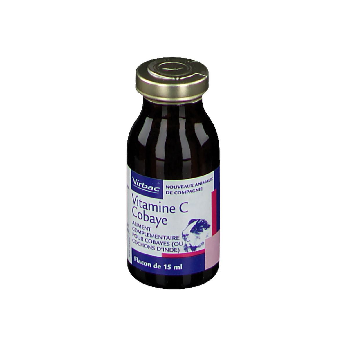 Braune Glasflasche mit goldfarbenem Deckel. Etikett mit Produktnamen, Logo und Inhaltsangabe.