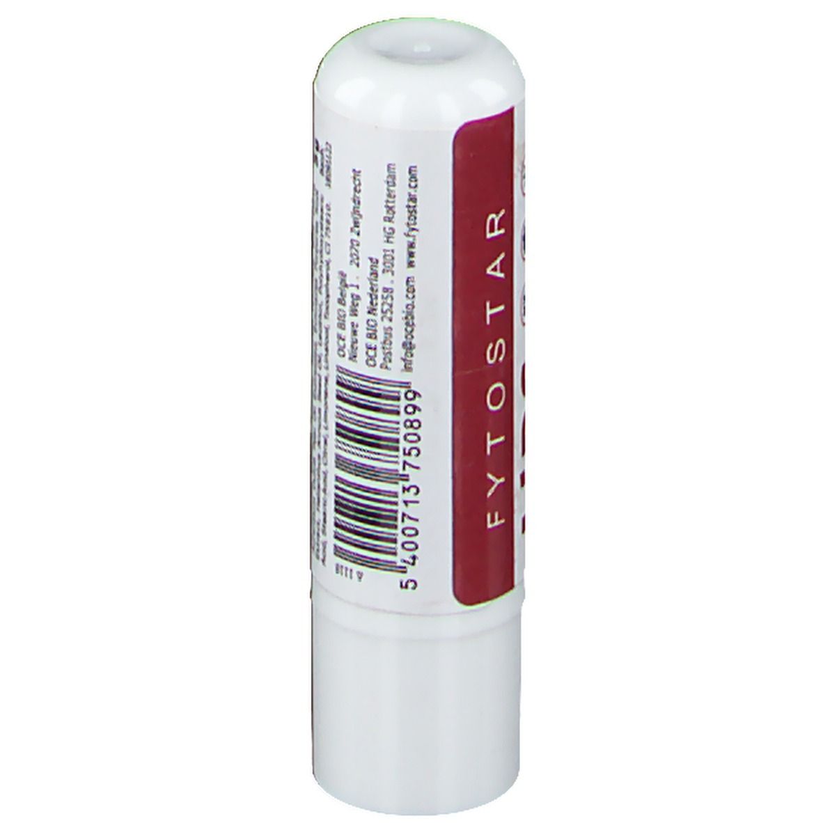 Weißer Lippenpflegestift mit roter Banderole. Aufdruck: Inhaltsstoffe, wie Aloe vera, Vitamin E, SPF 20.