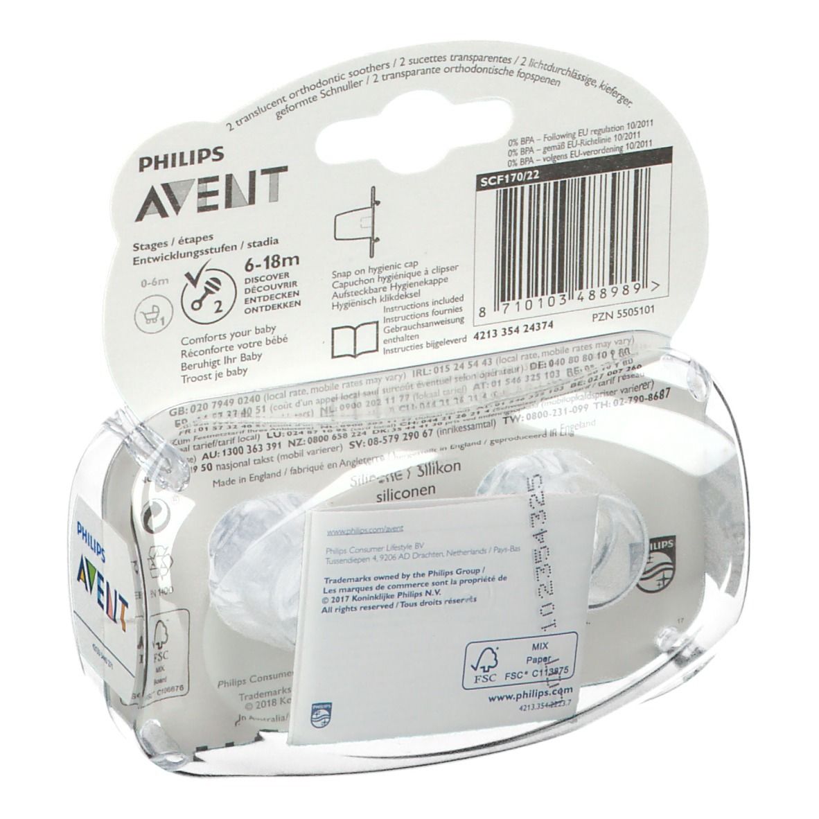 Avent Sucette classique transparent 6 - 18 m (Couleur non selectionable)