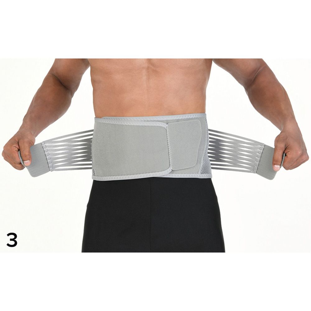 3M Futuro Ceinture lombaire S/M. Emballage avec indications de taille et exemples d'utilisation.