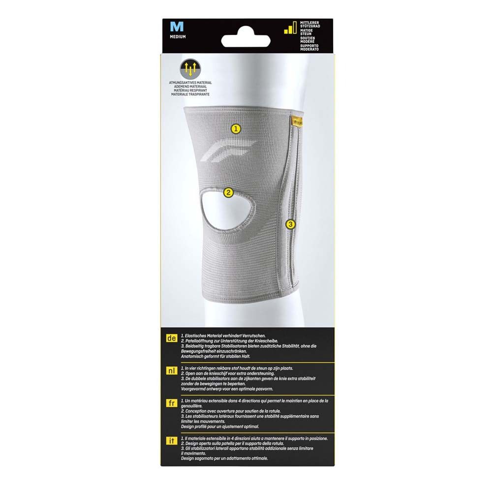 Kniebandage. Größe M. Graues Material mit Öffnung für die Kniescheibe. 3M Futuro.