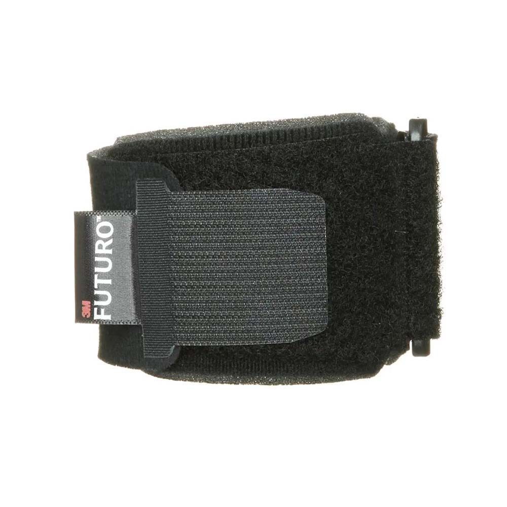 3M Futuro Sport Ellenbogenbandage. Verpackung mit Bandage und Frau mit Tennis-Schläger. Text: Tennis-Ellbogen-Bandage.