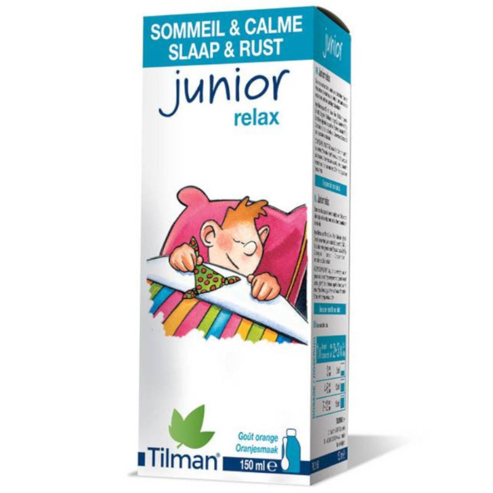 Verpackung mit "junior relax"-Schriftzug und schlafendem Kind. "Tilman"-Logo unten.