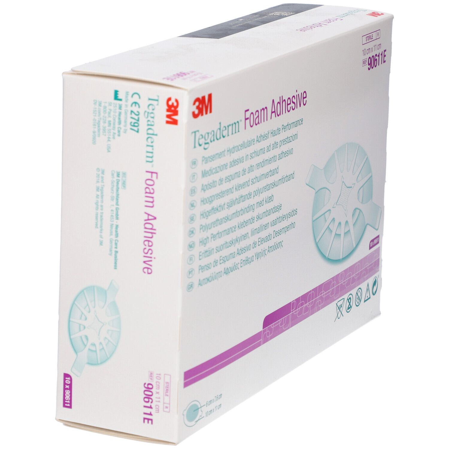 3M Tegaderm Foam Adhesive Verpackung. Größe: 10 cm x 11 cm. Produktname und Marke deutlich sichtbar. Box mit 10 Stück.