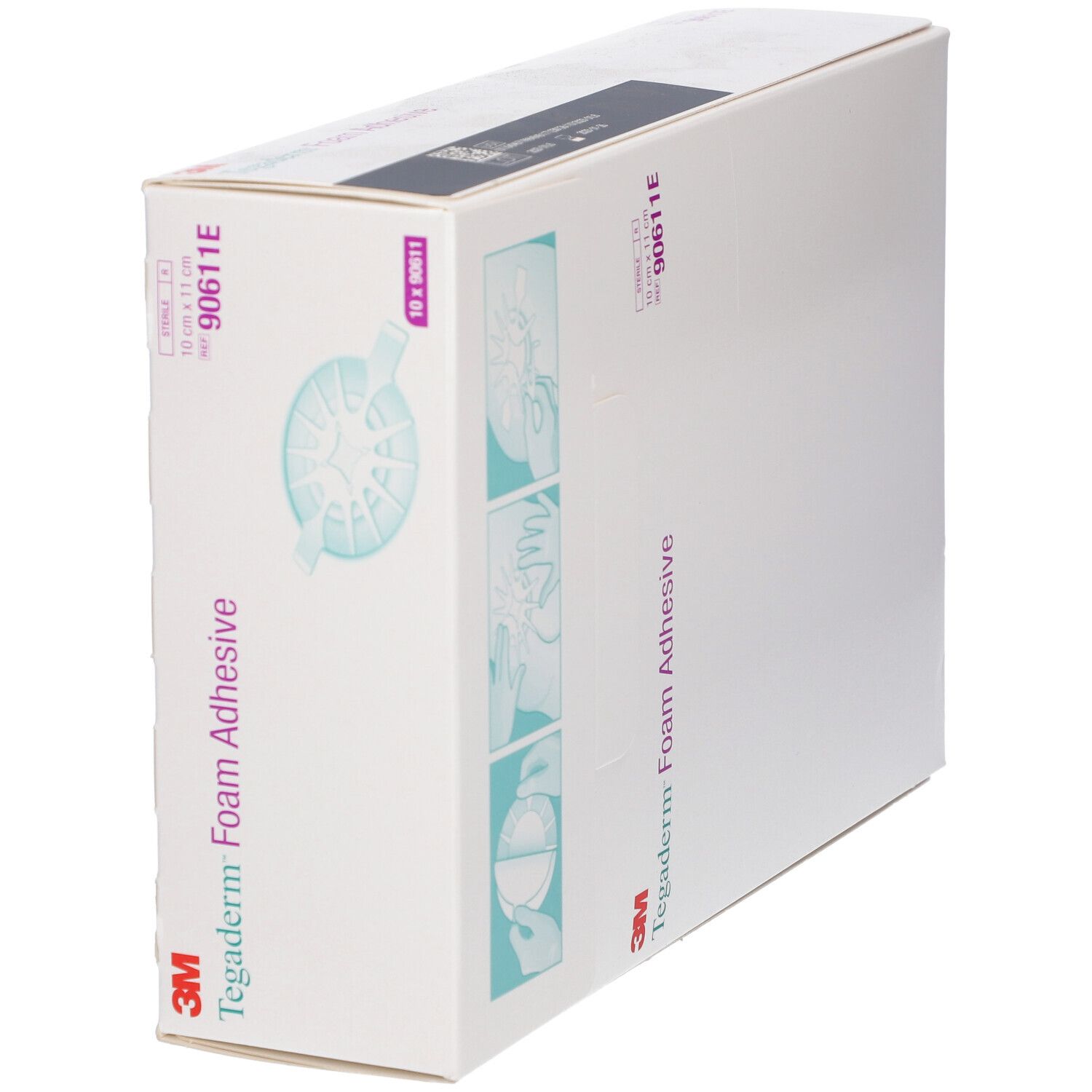 3M Tegaderm Foam Adhesive Verpackung. Größe: 10 cm x 11 cm. Produktname und Marke deutlich sichtbar. Box mit 10 Stück.