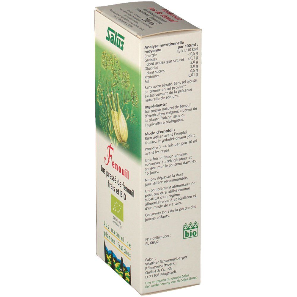 Salus Jus pressé de fenouil Bio