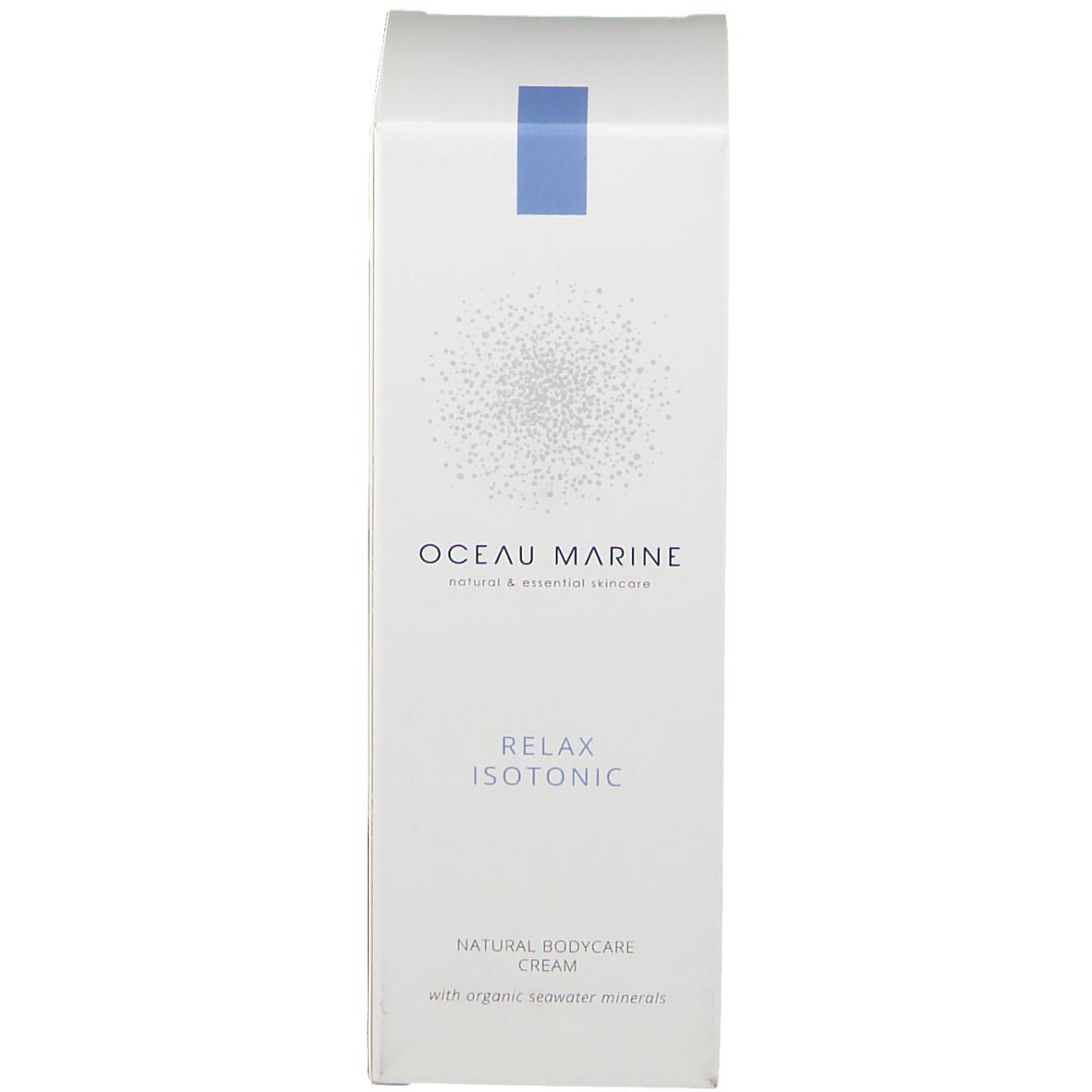 Weiße Schachtel mit Aufschrift: oceau marine, Relax Isotonic, Natural Bodycare Cream.