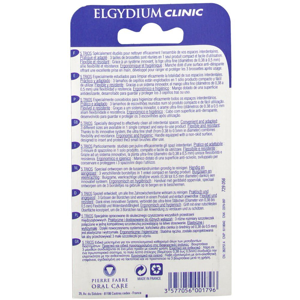 Rückseite der Verpackung mit Text in mehreren Sprachen. Marke und Produktname sind sichtbar.