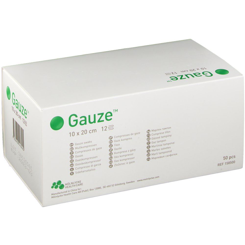 Molnlycke Gauze™ Unsterile Gaze nicht steril 12 Schichten 10 x 20 cm