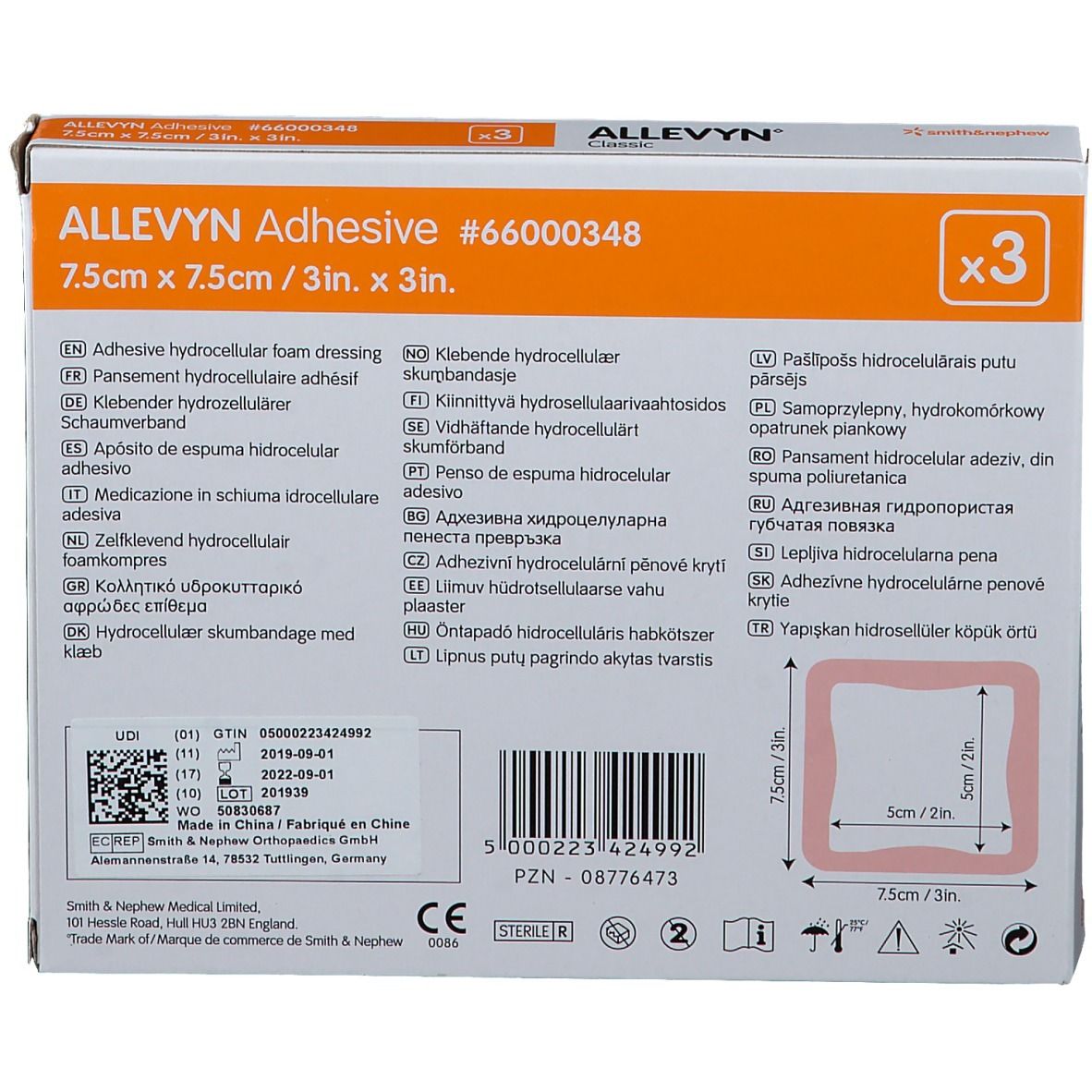 smith & nephew ALLEVYN ADHESIVE Schaumverband 7,5 x 7,5 cm