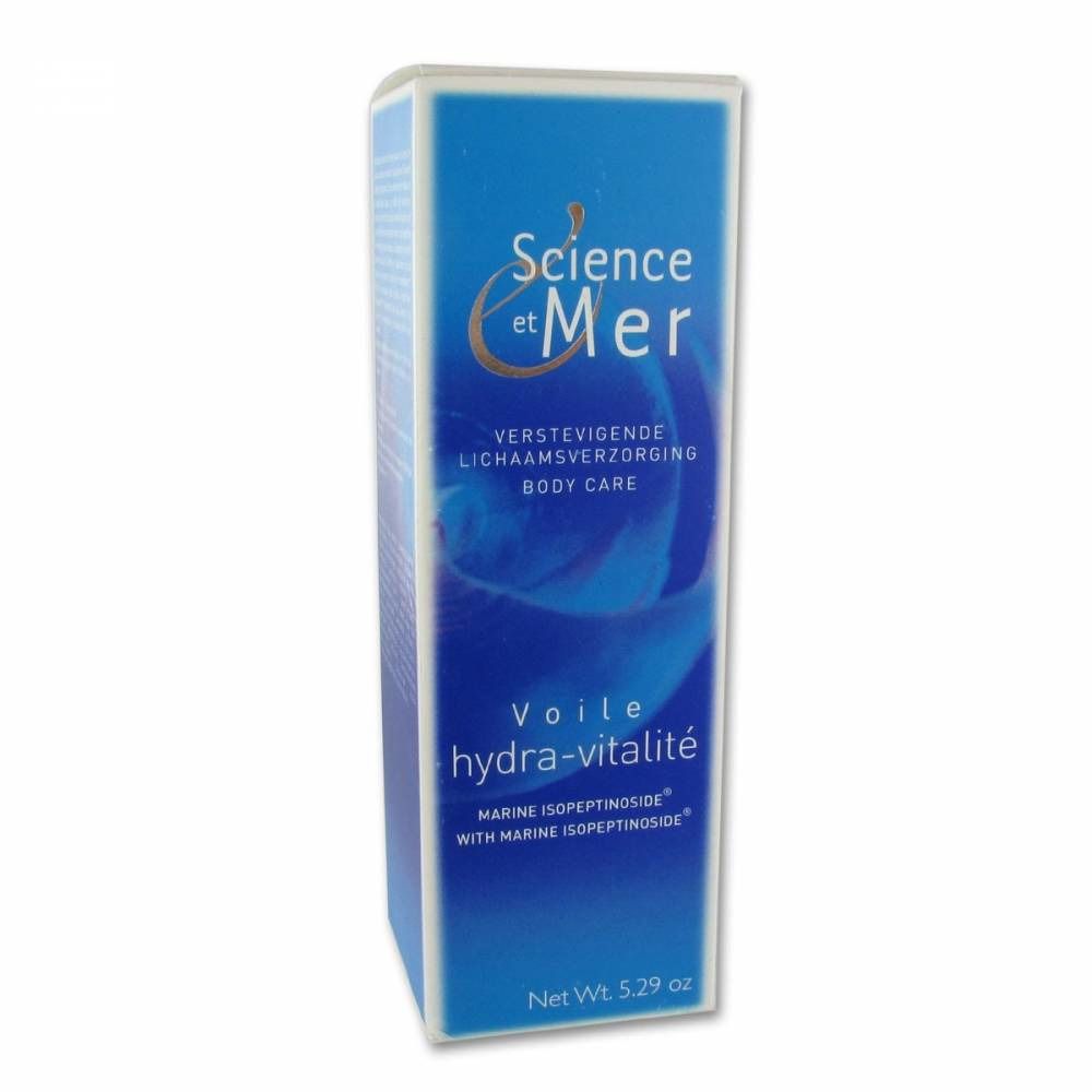 Emballage bleu "Science et Mer". Texte: "Voile hydra-vitalité". "MARINE ISOPETINOSIDE". Poids net: 5.29 oz.