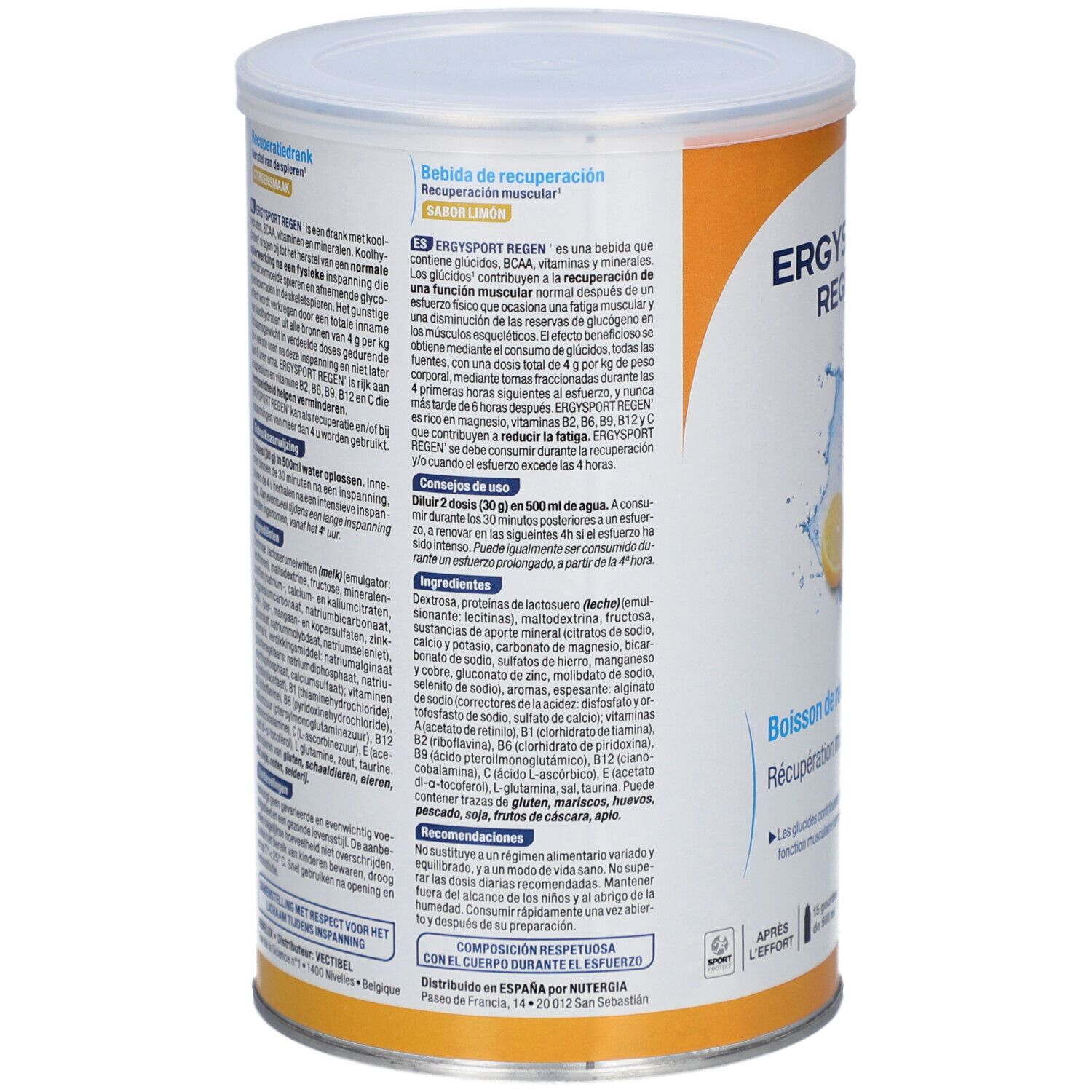 Rückseite der Dose. Text in mehreren Sprachen. Enthält Informationen zu Inhaltsstoffen und Gebrauchsanweisung.