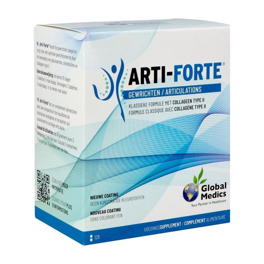 Boîte Arti-Forte Articulations avec Glucosamine, Chondroïtine et Collagène Type II.