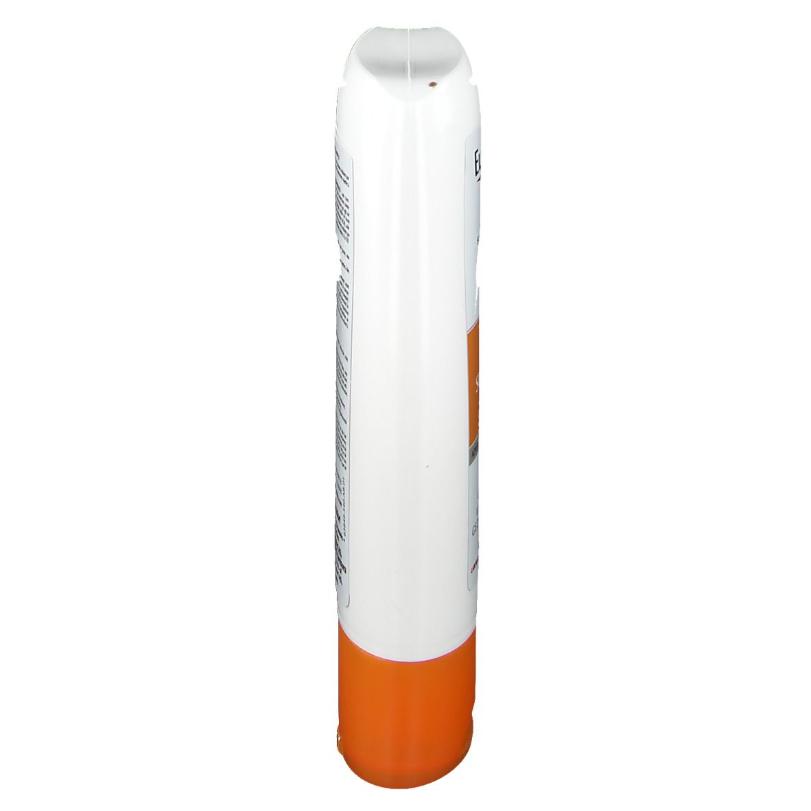 Weiße Tube mit orangefarbenem Boden. Produktinformationen auf der Rückseite. Eucerin-Logo sichtbar.